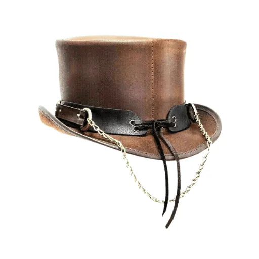 Ringed Brown Leather Top Hat