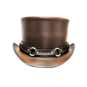 Ringed Brown Leather Top Hat