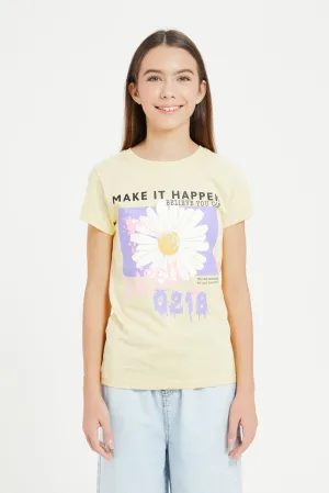 Senior Girls Yellow Printed T-Shirt