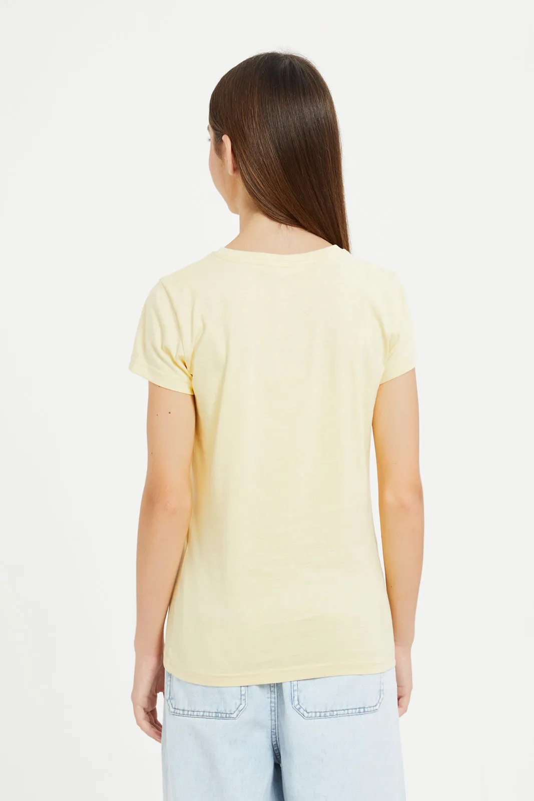 Senior Girls Yellow Printed T-Shirt