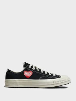 Small Red Heart Low Top Sneakers in Black