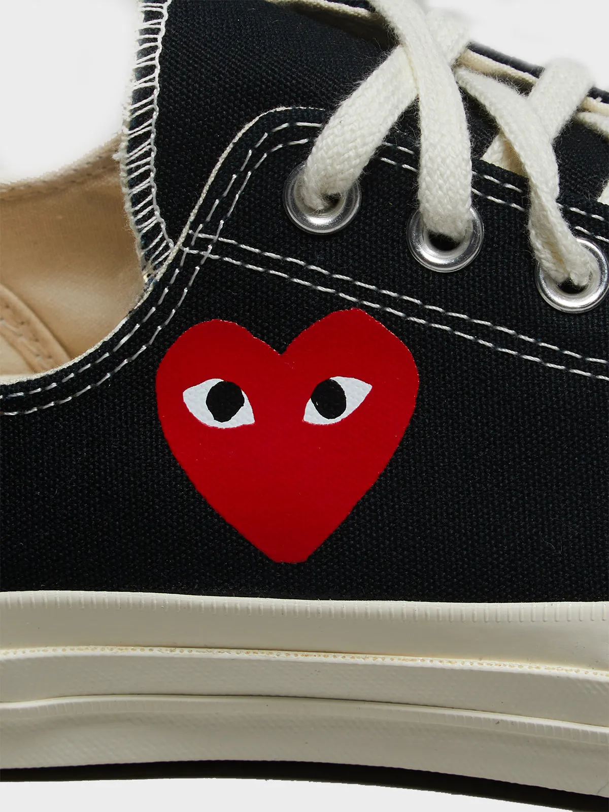 Small Red Heart Low Top Sneakers in Black