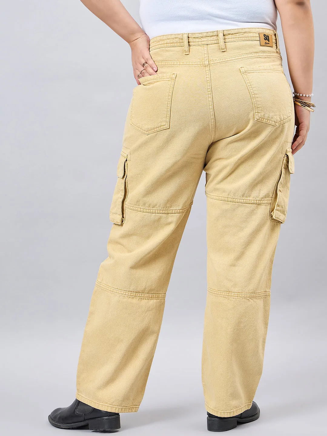 Style Quotient Women Plus Size Khaki Relaxed Fit High Rise Cargos