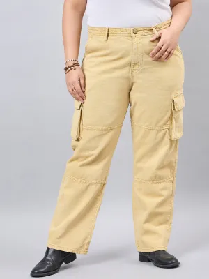 Style Quotient Women Plus Size Khaki Relaxed Fit High Rise Cargos
