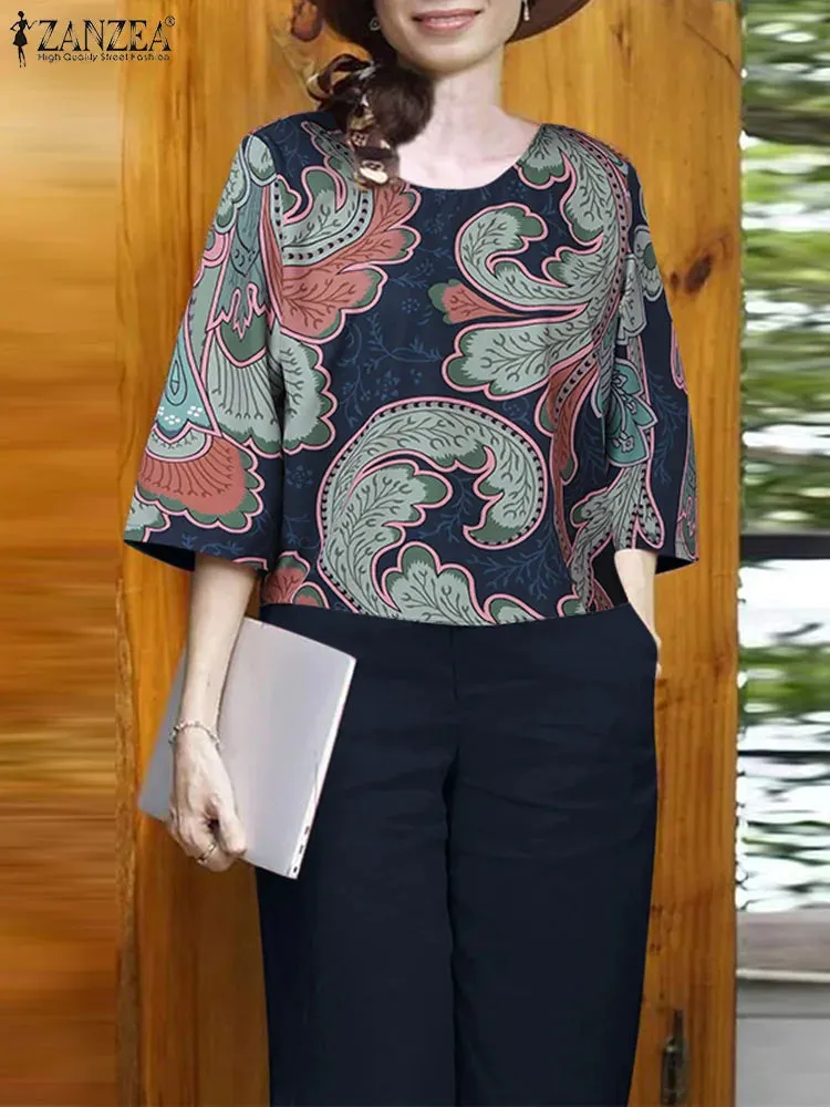 Summer Vintage Floral Printed Blouse & Wide Leg Pants Sets