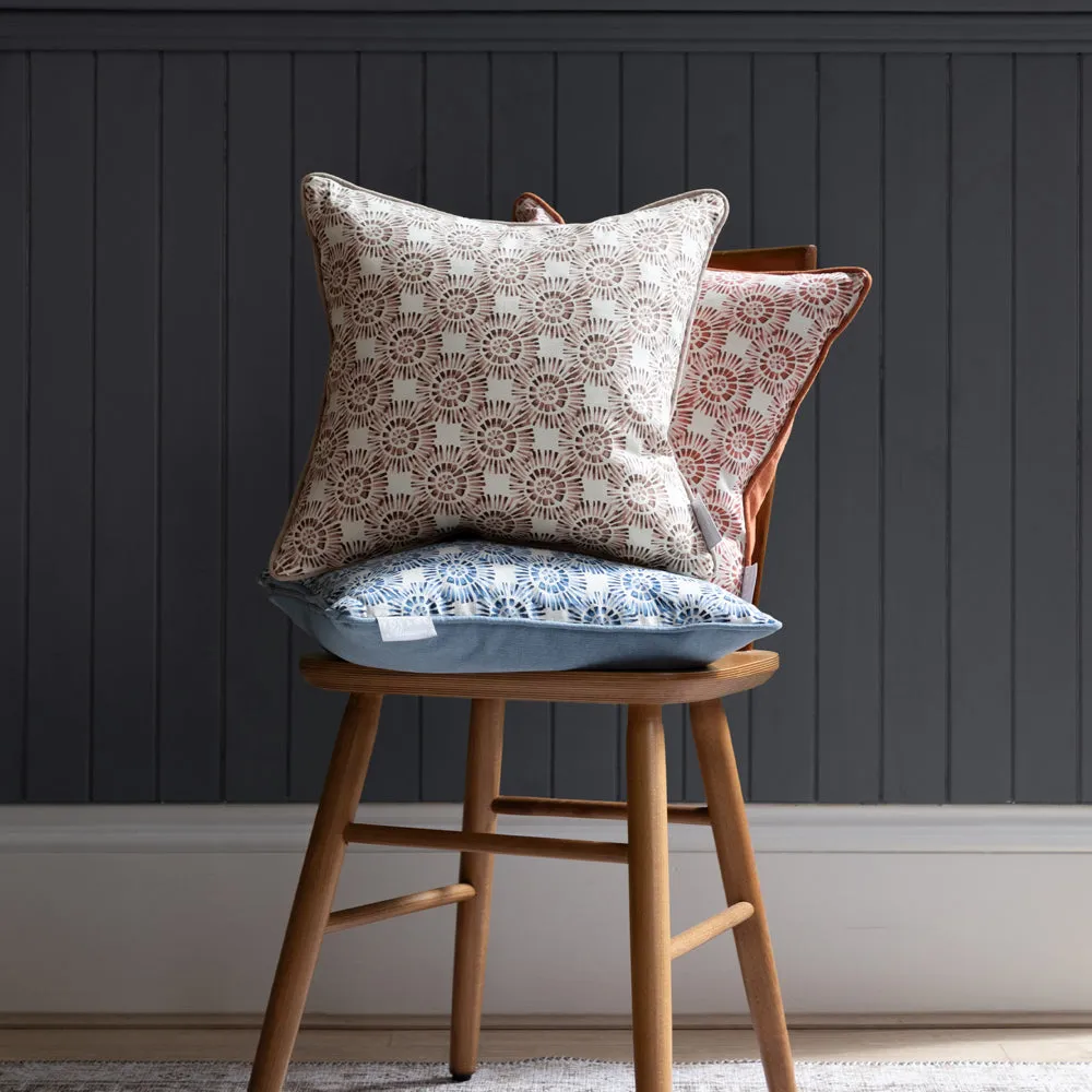 Vali Printed Piped Cushion Stone