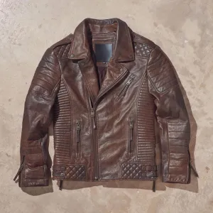 Waxed Brown Biker Leather Jacket For Men