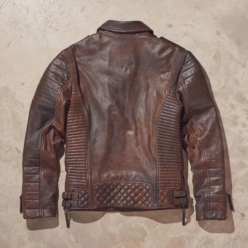 Waxed Brown Biker Leather Jacket For Men