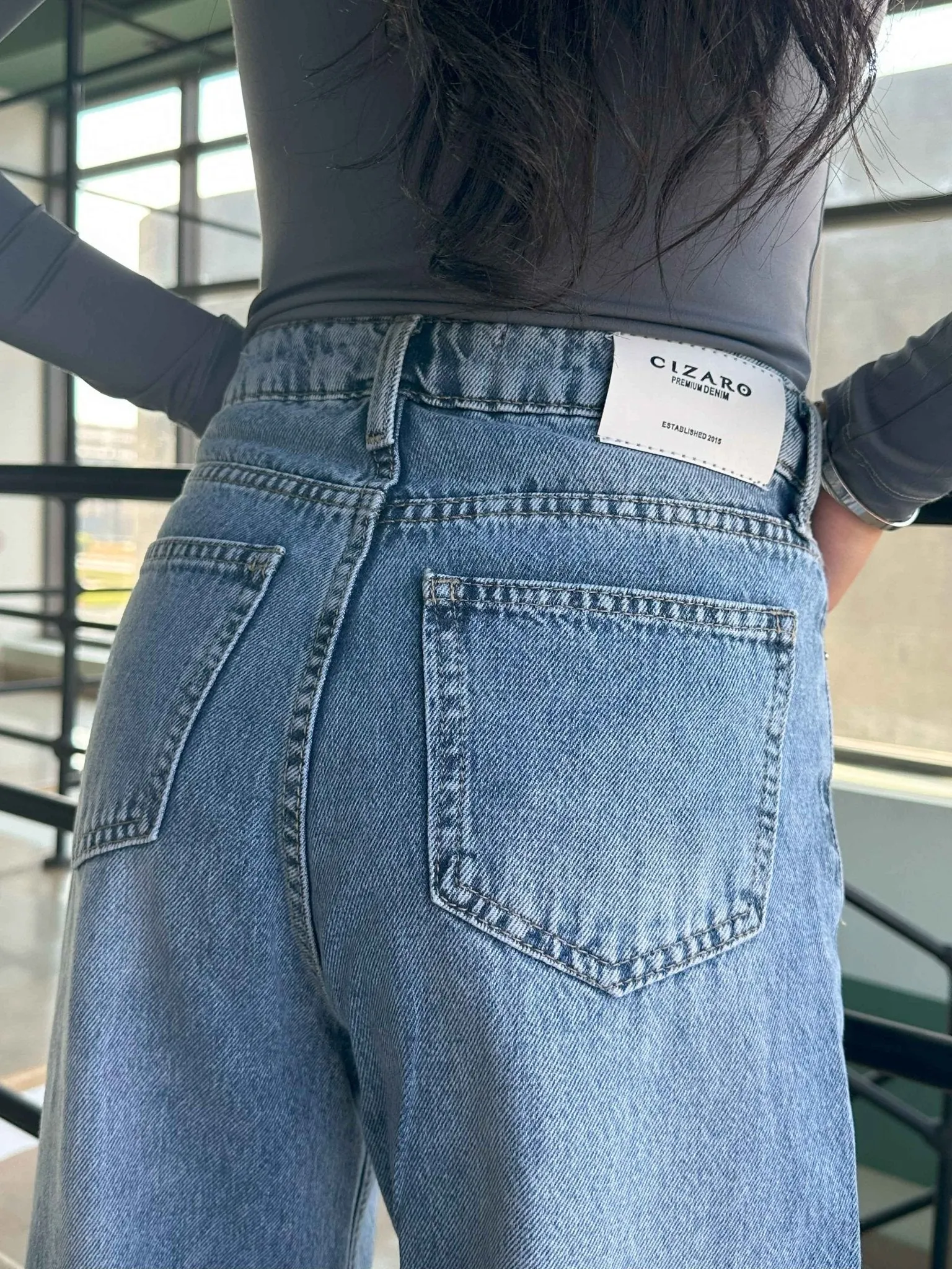 Wide Leg - Light Iced Blue Turn-Up Hems Jeans.