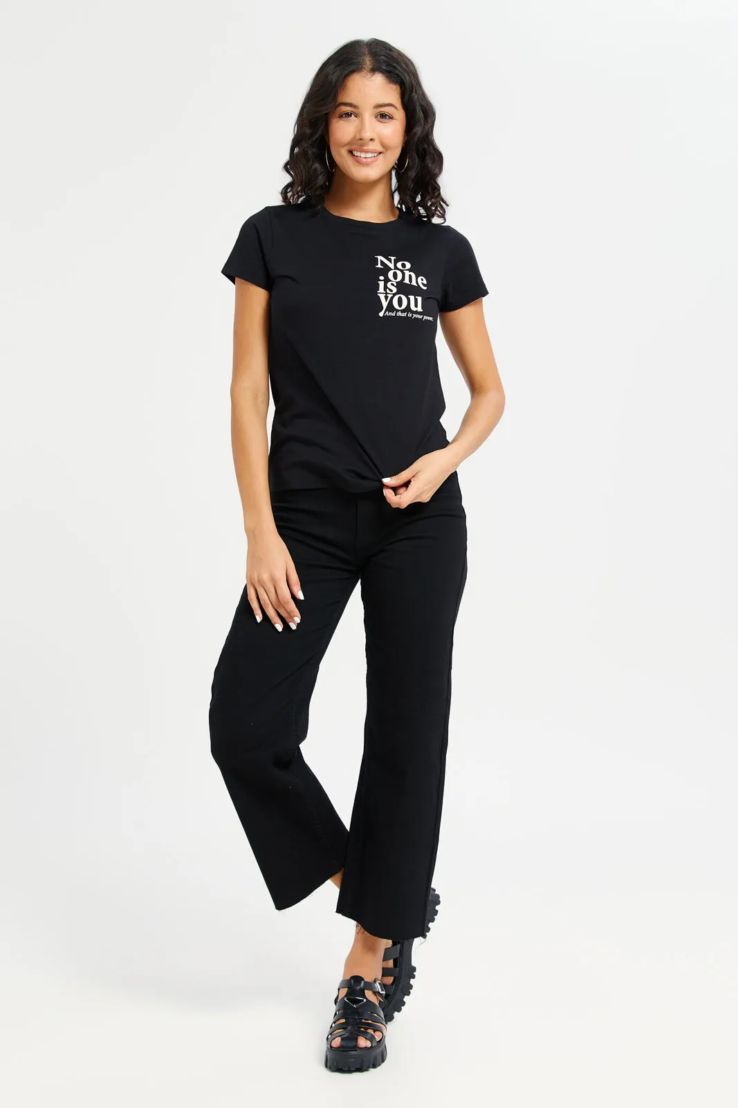 Women Black No One Is You Printed T-Shirt