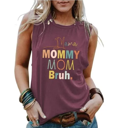 Women Mama Mommy Mom Bruh Tank Tops Shirt