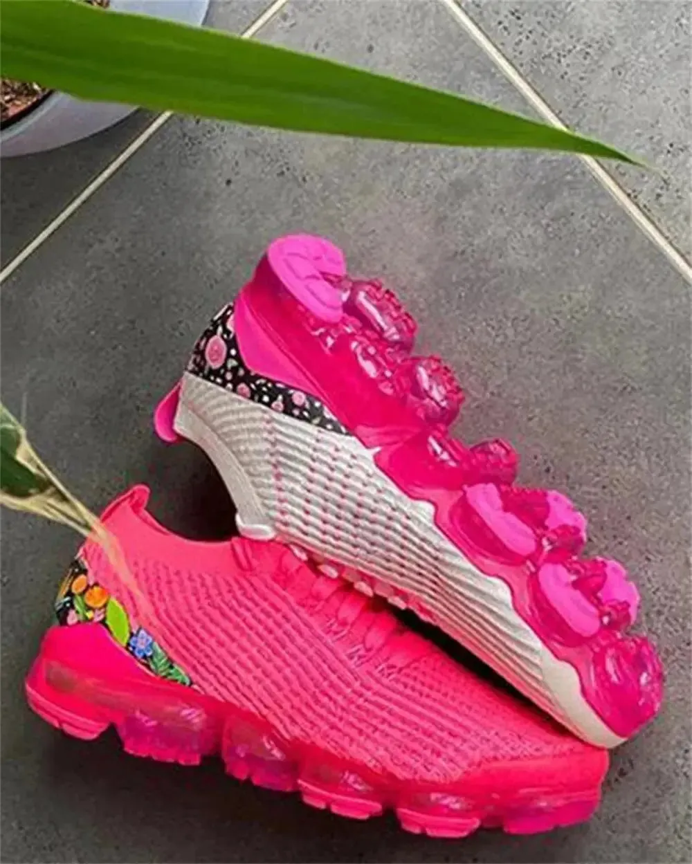 Women Spring Fashion 2024 New Sneakers Women Spring Fashion Knitted Fabric Floral Lace Up Ladies Casual Shoes Larged-Size Flats Running Sport