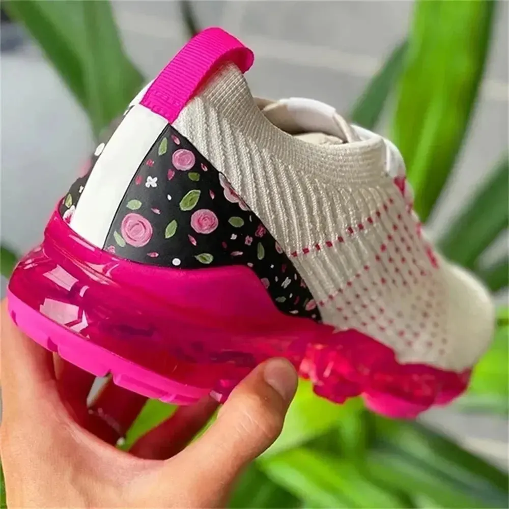 Women Spring Fashion 2024 New Sneakers Women Spring Fashion Knitted Fabric Floral Lace Up Ladies Casual Shoes Larged-Size Flats Running Sport