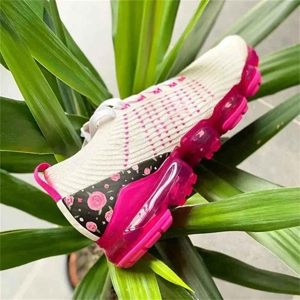 Women Spring Fashion 2024 New Sneakers Women Spring Fashion Knitted Fabric Floral Lace Up Ladies Casual Shoes Larged-Size Flats Running Sport
