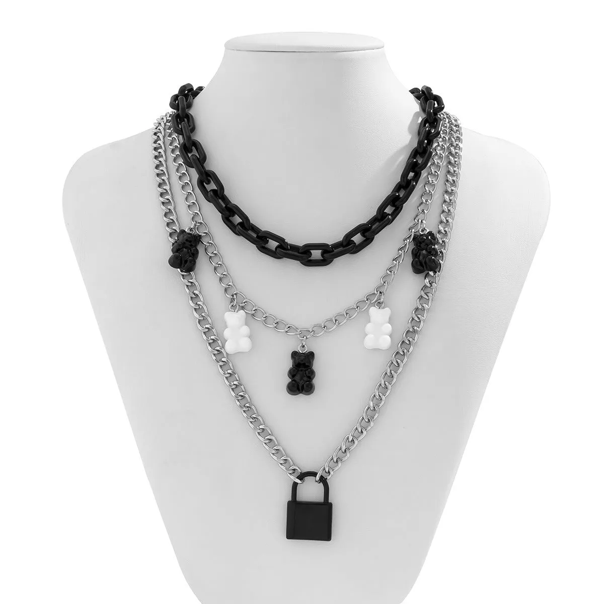 Women's Fashion Metal Lock-shaped Multi-layered Tassel Necklace